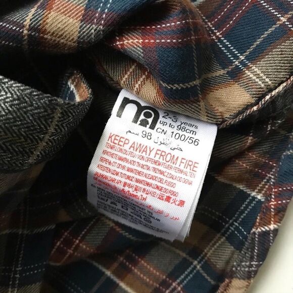 Mothercare brown/navy plaid button up shirt EUC 2-3T - Picture 4 of 5